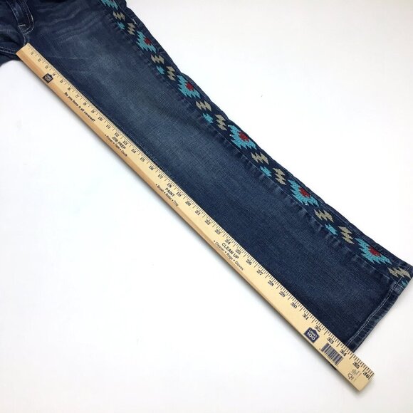 Rock & Roll Cowgirl Jeans Bootcut Mid Rise Aztec Western Leg Stripes 28 x 34 - Picture 6 of 9